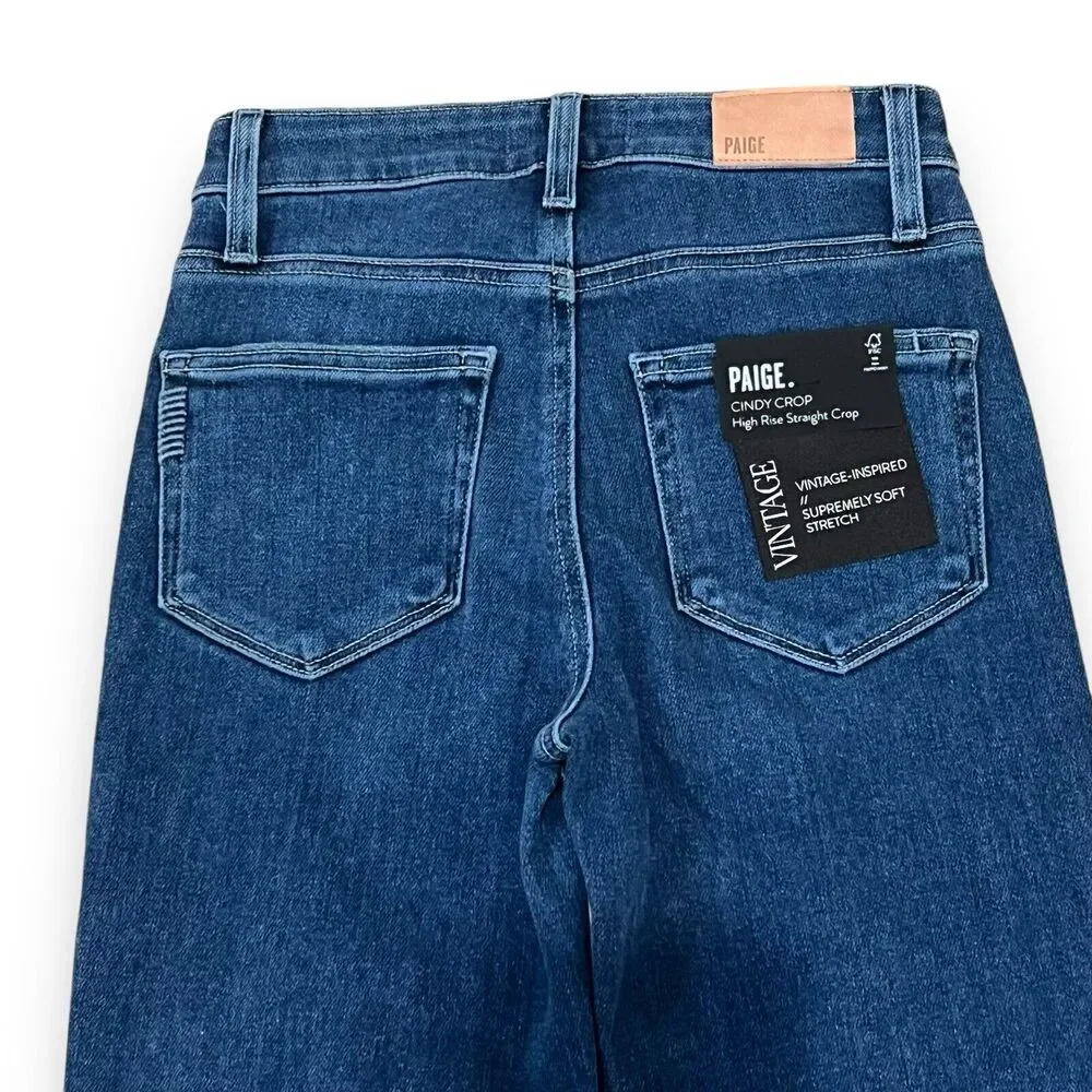 NWT PAIGE Cindy High Rise Straight Crop Jeans Womens 24 Wonderwall Dark Wash